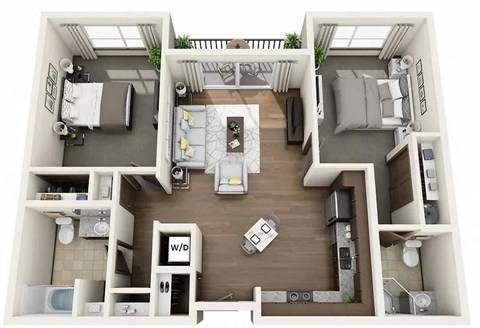 Floor plan for 2 beds, 2 baths, 995 sqft